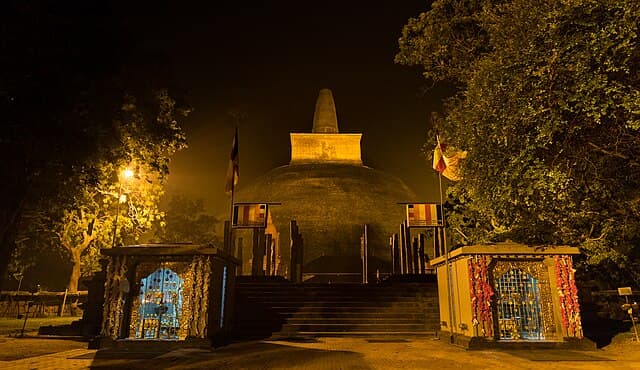 Abhayagiri Stupa illuminated at night