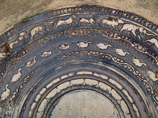 Moonstone at Abhayagiri temple entrance