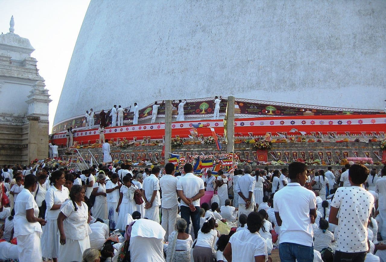 Stupa terrace and pilgrims